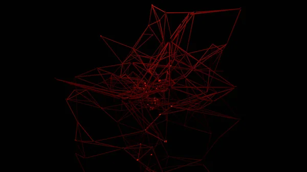 Black background. Design. Red neon rays that are very thin appear and make beautiful interlacing with each other creating drawings — Fotografia de Stock