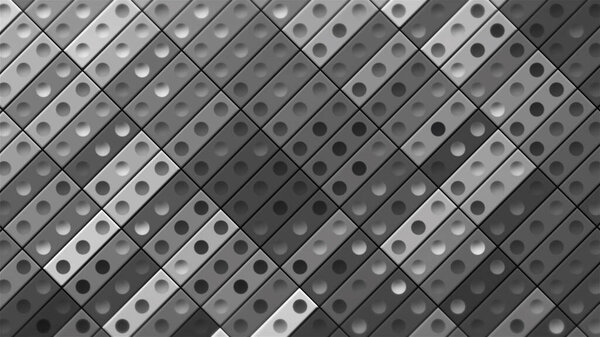 Background of black and white rectangles with dots. Motion. Flashing stripes of rectangles with dots. Background with flashing black and white dominoes.