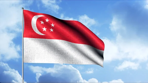 Флаги стран мира развеваются в небе. Движение. Красивый флаг страны движется по флагштоку на ветру. Красивый 3-й флаг Сингапура — стоковое фото