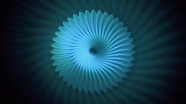 Абстрактний радіальний квітковий калейдоскопічний візерунок на темному тлі, безшовна петля. Рух. Повільно змінюється форма квіткового бутону з пелюстками . — стокове відео