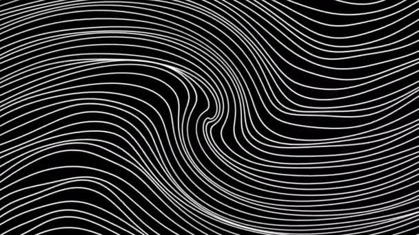 Beaucoup de lignes courbes sur fond noir. Motion. Les lignes minces se plient pendant le mouvement. Flux de fils minces avec des coudes — Video