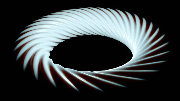 Anel branco e verde. Desenho. Uma abstração de um anel em movimento infinito sobre um fundo preto. — Fotografia de Stock