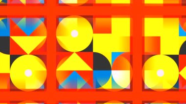 Soyutlamayla ilgili bir geçmiş. Hareket. Çok renkli geometrik şekilleri gösteren ve diğer şekillere değişen kırmızı rengin soyut hali.