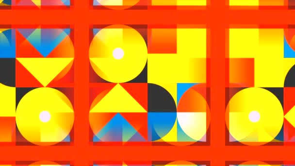 Background in abstraction. Motion. Abstract of red color, which depicts multicolored geometric shapes and which change to other shapes. — Stock Video