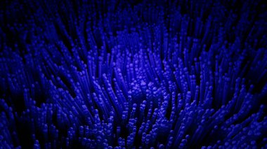 Mavi arkaplan. Görev. Mavi yumuşak çubuklar 3d biçiminde hareket ediyor.