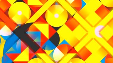 Soyutlamayla ilgili bir geçmiş. Hareket. Çok renkli geometrik şekilleri gösteren ve diğer şekillere değişen kırmızı rengin soyut hali.