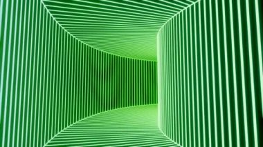 Neon çizgili 3 boyutlu bir tünel. Tasarım. Hipnotik çizgili bir tünel. Hipnotize edici parlak çizgili tünel