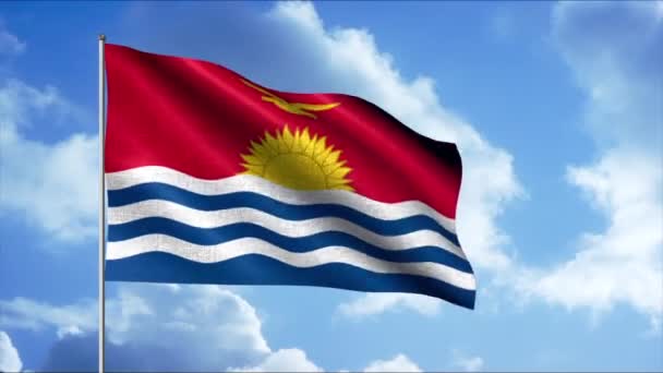 하늘 배경의 깃대 날개 위의 아름다운 깃발. 움직임. 아름다운 나라의 깃발 이 구름 과바람에 흔들리고 있습니다. 키리바시 국기 — 비디오