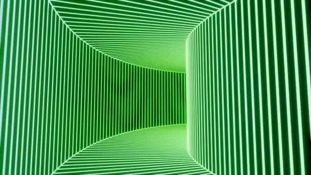 移动的3D隧道带有霓虹灯条纹。设计。有催眠条纹的隧道暗黑明亮的条纹隧道 — 图库视频影像