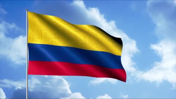Bandiera di paese su pennone in cielo. Mozione. Animazione 3D dei paesi bandiera sventolando in cielo. Bella bandiera di Colombia in cielo — Video Stock
