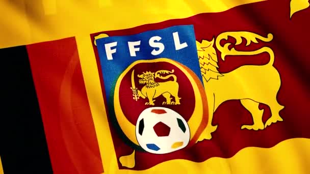 Animación 3D de la bandera en movimiento con escudo de armas. Moción. Bandera ondeante con imagen de escudo de armas del equipo de fútbol. Bandera de Sri Lanka selección nacional de fútbol — Vídeos de Stock