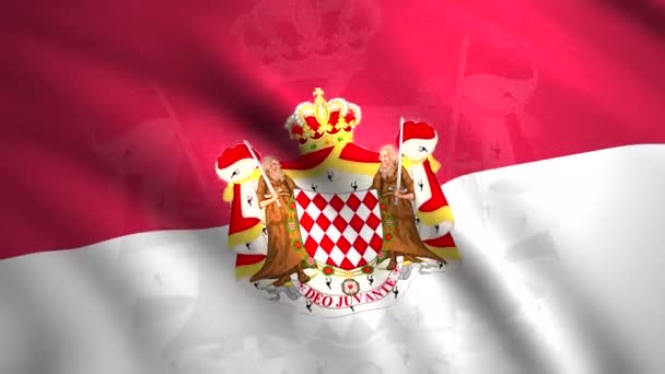 Bandeira da Associação de Futebol 3D. Moção. Bela bandeira com brasão de armas de futebol do país flutters no vento. Monaco Futebol bandeira — Vídeo de Stock