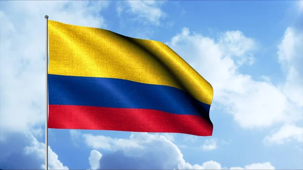 Bandera del país en asta de bandera en el cielo. Moción. Animación 3D de la bandera del país ondeando en el cielo. Hermosa bandera de Colombia en el cielo —  Fotos de Stock