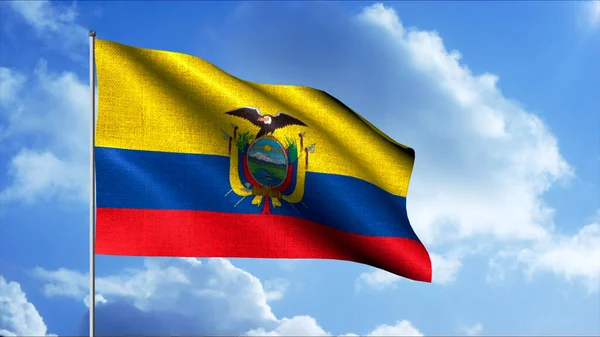 Bandera de Ecuador ondeando en el viento sobre asta de la bandera, lazo sin costuras. Moción. Concepto de orgullo nacional e historia. —  Fotos de Stock