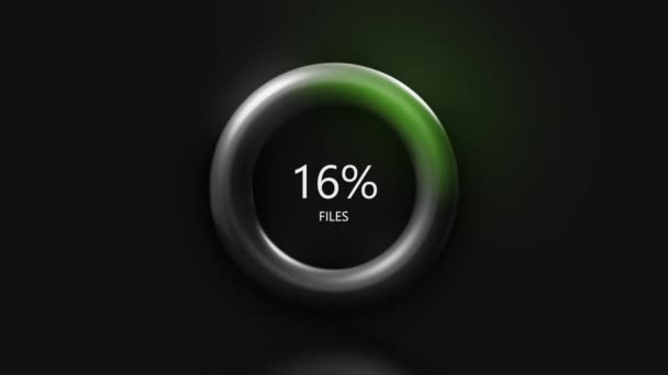 Bestanden uploaden in een cirkel. Beweging. Een klein ovaal waarop een percentage download en FILES staan geschreven. — Stockvideo