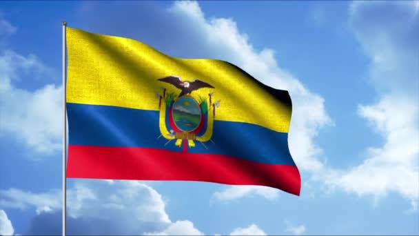 Flagge von Ecuador weht im Wind auf Fahnenmast, nahtlose Schleife. Bewegung. Konzept von Nationalstolz und Geschichte. — Stockvideo