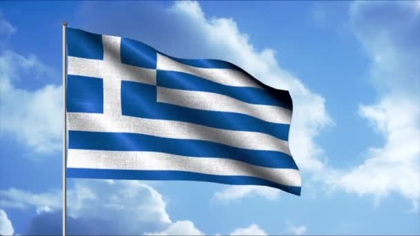 A bandeira acenando da Grécia. Moção. Uma bela bandeira com tons azuis e brancos em um céu azul. — Vídeo de Stock