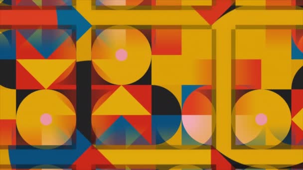 Colorful geometric pattern with moving figures in square. Motion. Beautiful colorful pattern of geometric shapes. Geometric colorful figures in retro style — Stock Video