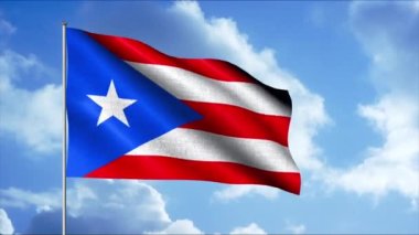 Porto Riko Eyaleti 'nin resmi sembolü. Hareket. Ülkenin bayrağı gündüz gökyüzünde dalgalanır.