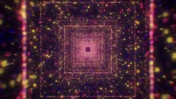 Розовый или фиолетовый сияющий коридор мерцающей космической пыли, бесшовная петля. Движение. Бесшовный бесконечный туннель на черном фоне. — стоковое видео