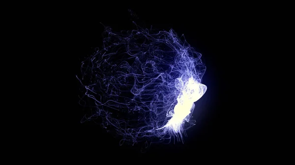 Абстрактная энергетическая сфера изолирована на черном фоне. Движение. Частицы сирени летят и образуют энергетический шар с сияющим светом. — стоковое фото