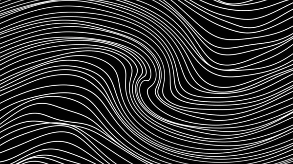 Montones de líneas curvas sobre fondo negro. Moción. Las líneas delgadas se doblan durante el movimiento. Flujo de hilos finos con curvas —  Fotos de Stock