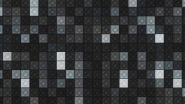Parlayan karelerin arkaplanı. Hareket. Gradyan kareler yanıp sönüyor ve yanıp sönen bir etki yaratıyor. Disko tarzında parıldayan kareler
