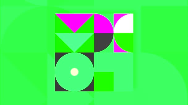 Geometrie in der Abstraktion. Bewegung. Kleine verschiedene Dreiecke Kreise und Quadrate in leuchtend roten, blau-grünen Farben ändern und kombinieren ihren Platz und die Formen selbst. — Stockvideo