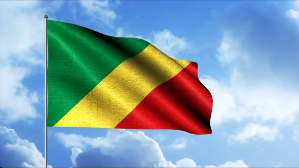 Bandiera della Repubblica Democratica del Congo. Bandiera tricolore che aleggia sopra il cielo blu. — Foto Stock