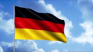  Almanya bayrağı. Hareket. Alman Devleti sembolü, siyah, kırmızı ve altın olmak üzere üç renkli yatay üniforma çizgileriyle dikdörtgen bir görünüme sahiptir.