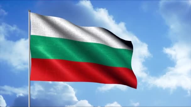 Driekleur vlag van Bulgarije. Motion.A vlag bestaande uit witte rode en groene tinten zweven in de blauwe lucht. — Stockvideo