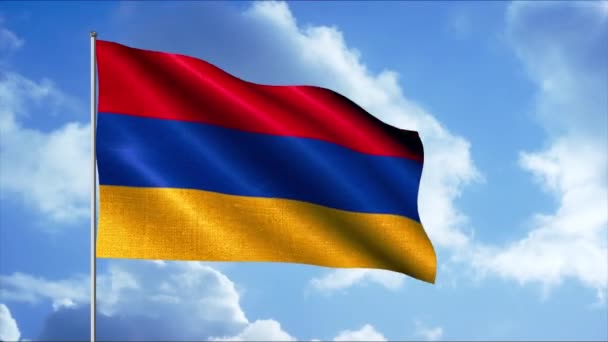La bandera de Armenia. Movimiento. Uno de los símbolos estatales de la República de Armenia. La bandera es un panel rectangular de tres franjas horizontales iguales de rojo, azul y naranja. — Vídeos de Stock