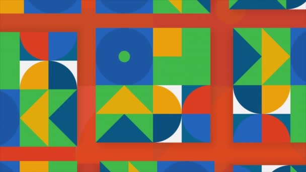 Geometrische retro animatie met bewegende figuren. Beweging. Kleurrijke abstractie met geometrische vormen. Kleurrijke cirkels, vierkanten en driehoeken in retro animatie — Stockvideo