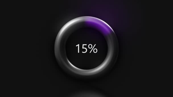 Чёрный фон. Движение. Погрузка проходит по кольцу, скрученному в круг фиолетовым цветом до ста процентов. — стоковое видео