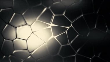 Mozaik kabarcıklar izole arka planda hareket eder. Hareket. Çokgen kabarcıklar hareket eder ve değişir. Yüzeyde hareket eden baloncukların mozaik arkaplanı