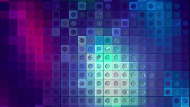 Fondo verde y azul en abstracción. Moción. Pequeños cuadrados en geometría conforman el mosaico y brillan en diferentes tonos. — Vídeo de stock