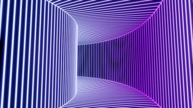 Güzel mavi bir tünel. İlerleyen beyaz çizgili mavi bir tünel..