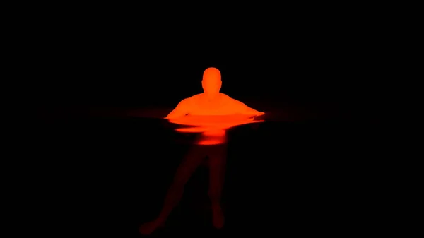 Fond noir avec animation. Design. Un fond noir sur lequel la silhouette d'une personne rouge se transforme en une tache. — Photo