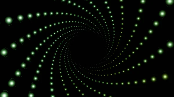 Абстрактний гіпнотичний тунель, створений пунктирною спіраллю на чорному тлі, безшовна петля. Дизайн. Спінінговий коридор блискучих частинок . — стокове фото