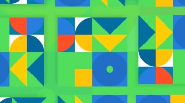 Çocuklar için soyut parlak geometrik şekiller, kusursuz döngü. Hareket. Kareler, çemberler, üçgenler, eğitim kavramı.