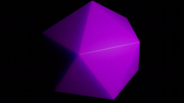 Astratto dodecaedro rosa rotante 3D isolato su uno sfondo nero, anello senza cuciture. Progettazione. Filatura figura complessa. — Video Stock