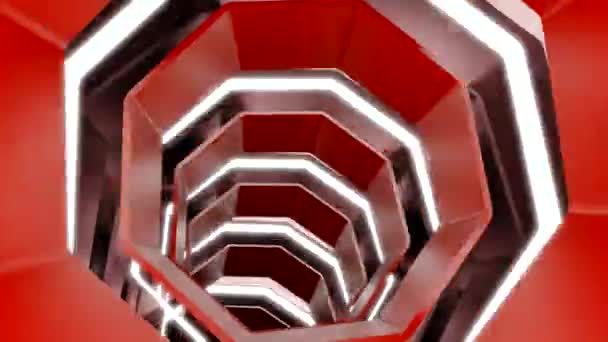 Den röda tunneln. Design.Geometriska ovaler gnistrar med vit blixt i abstraktion och gå vidare. — Stockvideo
