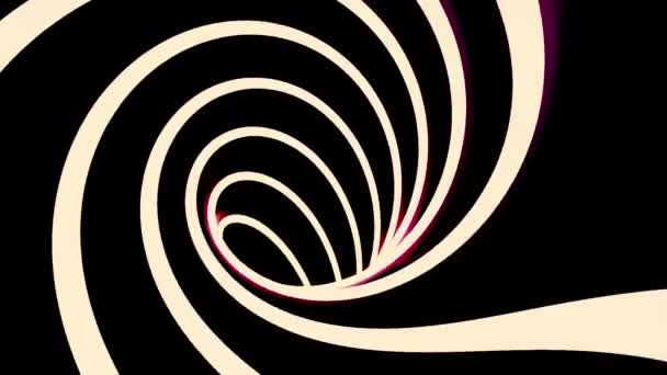 Abstraktní hypnotický tunel vytvořený bílou spirálou na černém pozadí, bezešvé smyčky. Design. Točící se chodba z monochromatického ohýbaného pruhu. — Stock video
