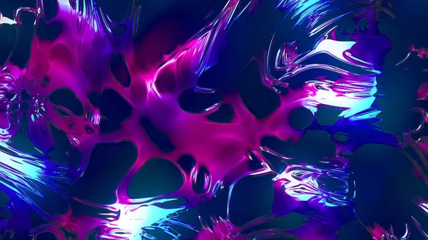 Colored stretching liquid. Motion. Beautiful shimmering liquid stretches and moves on black background. Dense Iridescent liquid — Stock Photo, Image