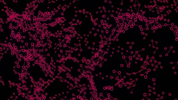 Konzept der künstlichen Intelligenz und der Neurowissenschaften. Design. Wolke aus miteinander verbundenen rosa Zellen auf schwarzem Hintergrund, nahtlose Schleife. — Stockfoto