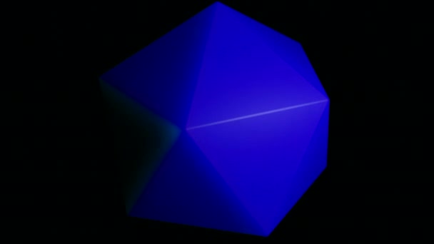 Abstrato azul rotativo 3D dodecaedro isolado em um fundo preto, loop sem costura. Desenho. Spinning figura complexa. — Vídeo de Stock