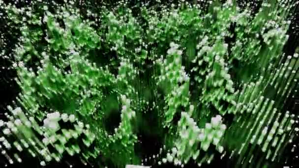 Dar yeşil sütunların hareketine benzeyen soyut dalga siyah bir zemin üzerinde, pürüzsüz bir döngü. Tasarım. Yukarı ve aşağı sütunlar. — Stok video