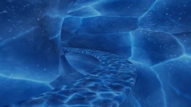 Konzept des Abenteuers, sich im Inneren Stein mineralische blaue Höhle von blauer Farbe. Design. Endlose Biegung schöner unterirdischer Tunnel, nahtlose Schleife. — Stockvideo