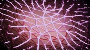 Soyut dışbükey pembe ve kırmızı pleksus ızgarası koyu arka planda, pürüzsüz döngü. Tasarım. Birbirine bağlı çizgi ve noktaların yavaşça yüzeyi akıyor.