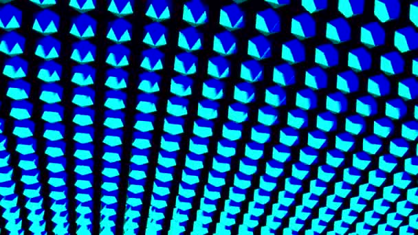 Παιχνίδι του φωτός και της σκιάς στις σειρές των 3D φιγούρες του μπλε χρώματος. Σχέδιο. Κοκκώδης υφή των σχημάτων κλώσης, αδιάλειπτη βρόχο. — Αρχείο Βίντεο